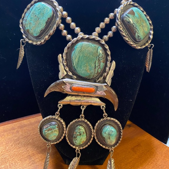 Handmade Jewelry - Turquoise coral and Sterling Silver Statement Necklace handmade museum worthy